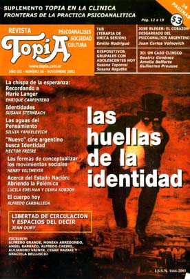 Revista Topía: Las huellas de la indentidad Tapa Revista Topía: Las huellas de la indentidad