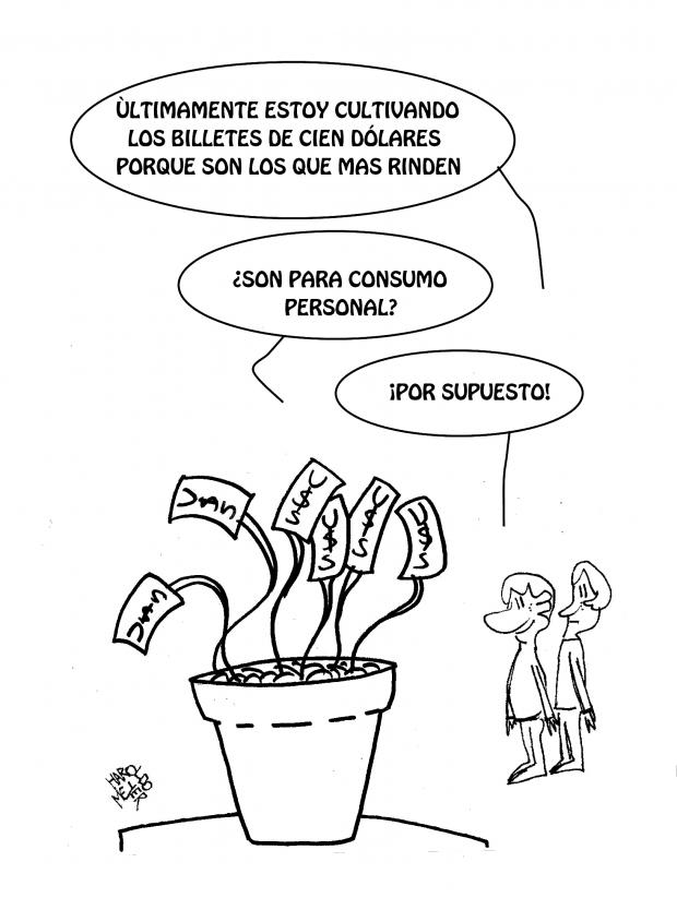 Viñeta "Cultivo de dinero para consumo personal", por Haroldo Meyer